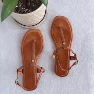 UGG Madeena Thong Flat Brown Leather Ankle Strap Sandals SZ 9